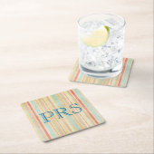 Shabby Stripes Monogramm Rechteckiger Pappuntersetzer (Vor Ort)