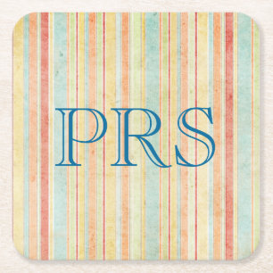 Shabby Stripes Monogramm Rechteckiger Pappuntersetzer