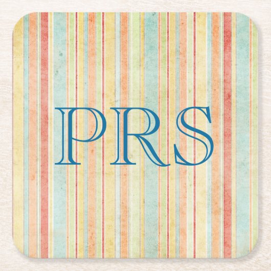 Shabby Stripes Monogramm Rechteckiger Pappuntersetzer (Vorderseite)