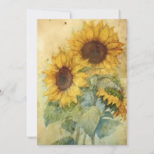 Shabby Sunflowers Aquarellfarben Illustration Flat Karte