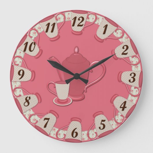 Shabby Tee Cup Wall Clock Große Wanduhr (Vorderseite)