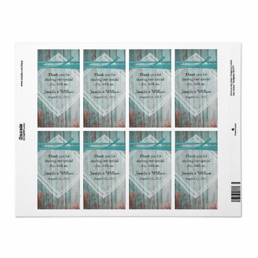 Shabby Turquoise Wood Wedding Mini Wein Label (Vorne)