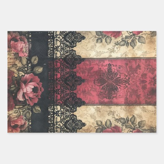 Shabby-Viktorianische Spitzenklasse-Decoupage Geschenkpapier Set (Vorderseite)