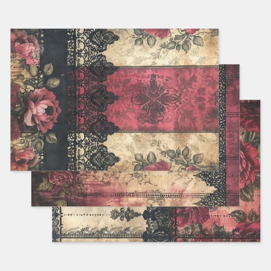 Shabby-Viktorianische Spitzenklasse-Decoupage Geschenkpapier Set (Set)