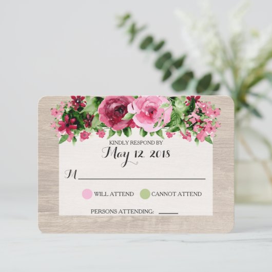 Shabby Vintag Rose Rustic Wedding RSVP (Stehend Vorderseite)