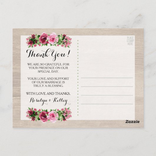 Shabby Vintage Rose Rustic Wedding Vielen Dank Postkarte (Rückseite)