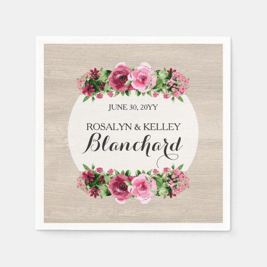 Shabby Vintage Rose Rustikales Holz Hochzeit Custo Serviette (Vorderseite)