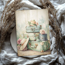 Shabby Watercolor Vintage Sommerhüte Koffer Seidenpapier