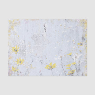 Shabby Yellow Wildblume Daisy Blue Text Collage Seidenpapier