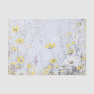 Shabby Yellow Wildblume Daisy Blue Text Collage Seidenpapier