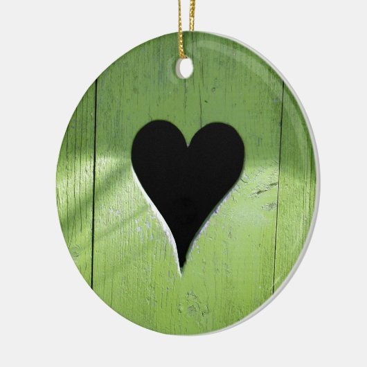 SHABBYCHIC-Holzherz-grün Keramik Ornament (Links)