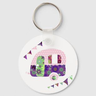 Shabbychic trailer, caravan camper with bunting schlüsselanhänger