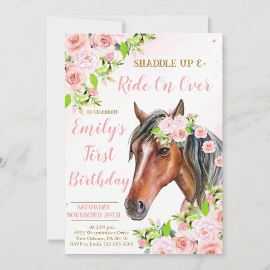 Shaddle Up Cowgirl Birthday Party Einladung (Vorderseite)