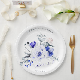 Shade of Royal Blue Elfenbein Blumenhochzeit Pappteller