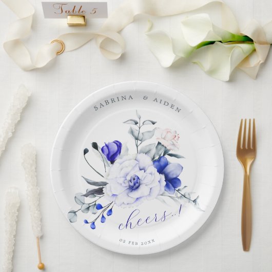 Shade of Royal Blue Elfenbein Blumenhochzeit Pappteller (Hochzeit)