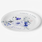 Shade of Royal Blue Elfenbein Blumenhochzeit Pappteller (Schrägansicht)