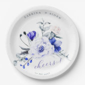 Shade of Royal Blue Elfenbein Blumenhochzeit Pappteller (Vorderseite)