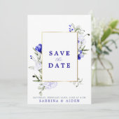 Shade of Royal Blue Elfenbein Foto Hochzeit Save The Date (Stehend Vorderseite)