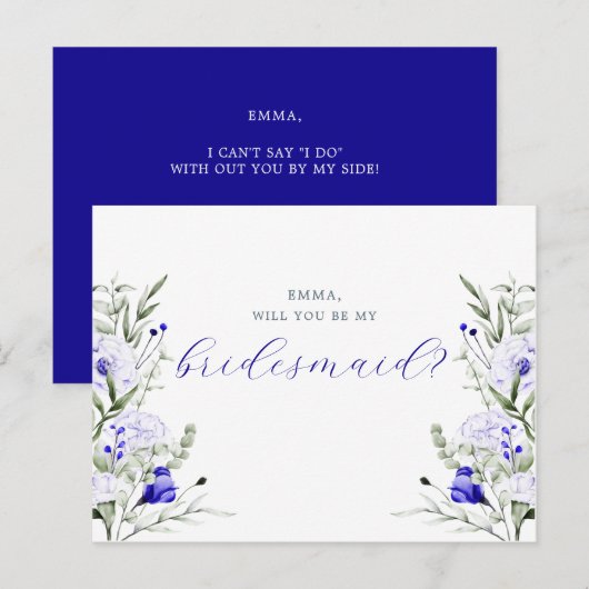 Shade of Royal Blue Ivory Floral Bridesmaid Card Postkarte (Vorne/Hinten)