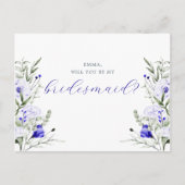 Shade of Royal Blue Ivory Floral Bridesmaid Card Postkarte (Vorderseite)