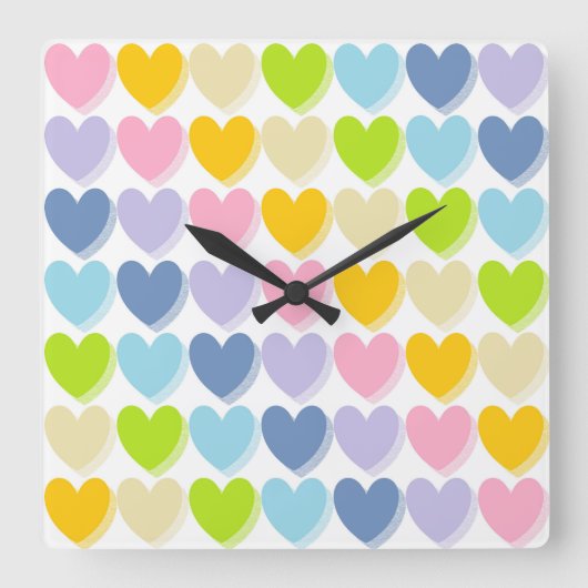 Shaded Pastel Rainbow Hearts Quadratische Wanduhr (Vorderseite)