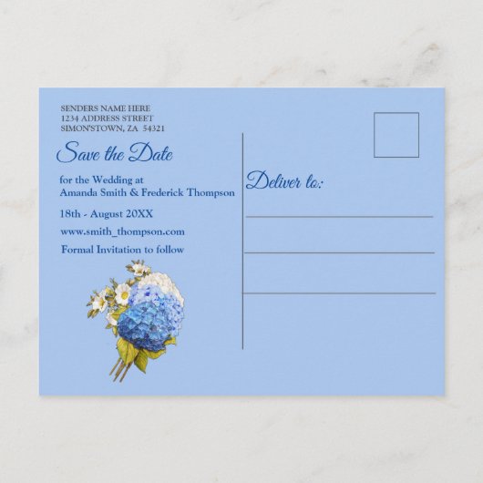 Shades / Blue Watercolor Hydrangeas Speichern Sie Ankündigungspostkarte (Rückseite)