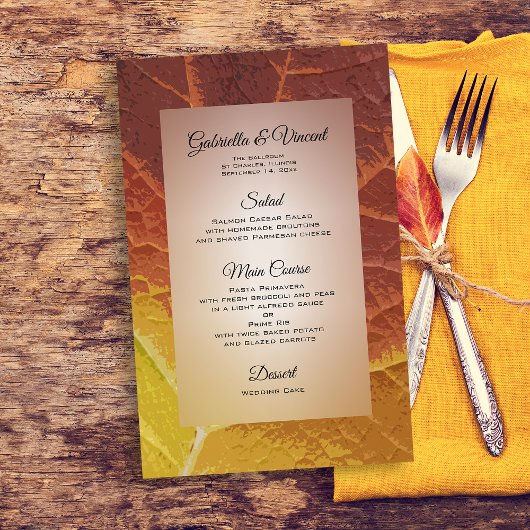 Shades of Autumn Leaf Wedding Menu
