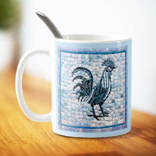 Shades of Blue and Black Mosaic Chicken Art Kaffeetasse