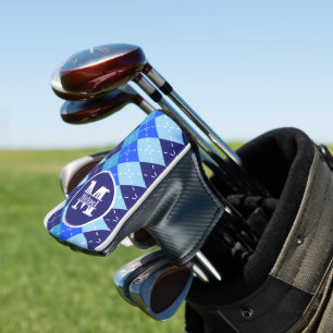 Shades of Blue Argyle Sporty Preppy personalisiert Golf Headcover