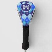 Shades of Blue Argyle Sporty Preppy personalisiert Golf Headcover (Vorderseite)