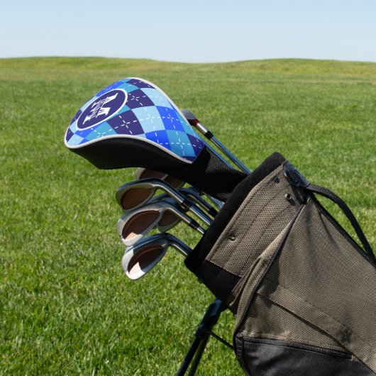 Shades of Blue Argyle Sporty Preppy personalisiert Golf Headcover (In SItu)