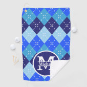 Shades of Blue Argyle Sporty Preppy personalisiert Golfhandtuch (Insitu)