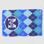 Shades of Blue Argyle Sporty Preppy personalisiert Golfhandtuch (Horizontal)