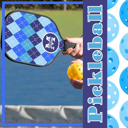 Shades of Blue Argyle Sporty Preppy personalisiert Pickleball Schläger