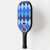 Shades of Blue Argyle Sporty Preppy personalisiert Pickleball Schläger (Links)