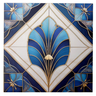 Shades of Blue Art Deco Keramik Tile. Fliese