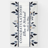 Shades of Blue Blätter with Gold, Wedding Banner (Vertikal)