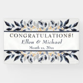 Shades of Blue Blätter with Gold, Wedding Banner (Horizontal)