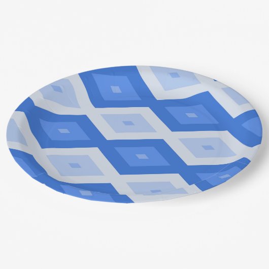 Shades of blue diamond pattern pappteller (Schrägansicht)