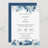 Shades of Blue Floral Wedding Einladung (Vorne/Hinten)