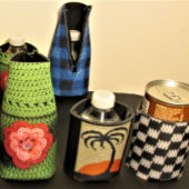 Shades of Blue Gingham Kariert Crochet Flaschenkühler