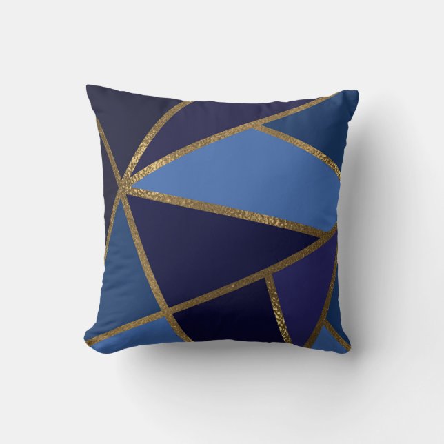 Shades of Blue & Gold Bronze Geometric Chic Kissen (Vorderseite)