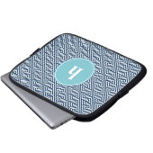 Shades of Blue Greece Key Pattern Monogram Laptopschutzhülle (Vorne Knopf)
