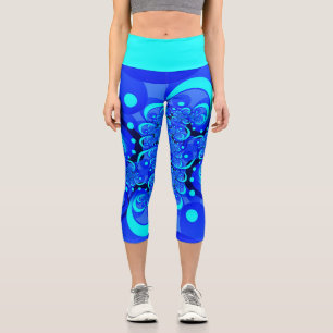 Shades of Blue Modern Abstrakt Fraktal Art Capri Leggings