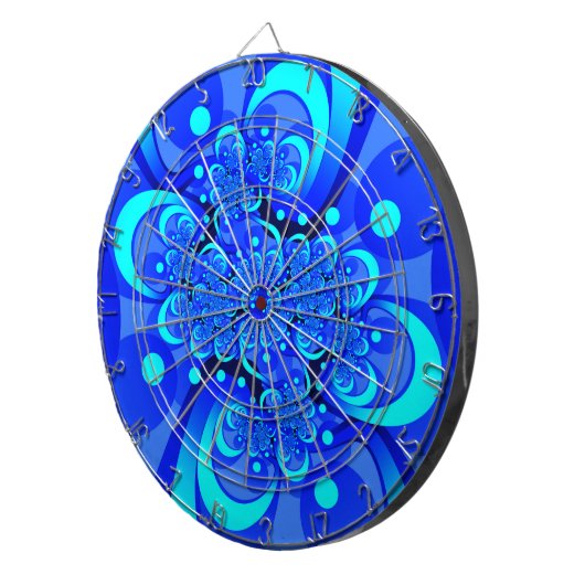 Shades of Blue Modern Abstrakt Fraktal Art Dartscheibe (Vorderseite rechts)