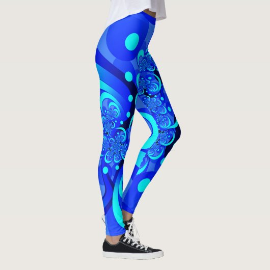 Shades of Blue Modern Abstrakt Fraktal Art Leggings (Rechts)