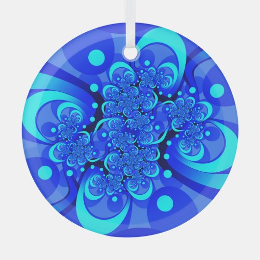 Shades of Blue Modern Abstrakt Fraktal Art Ornament Aus Glas (Vorderseite)