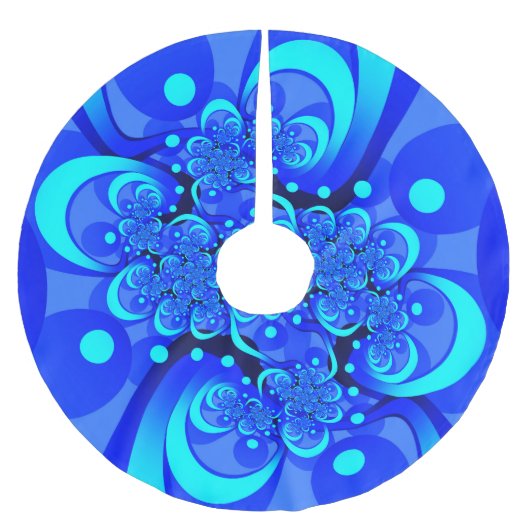 Shades of Blue Modern Abstrakt Fraktal Art Polyester Weihnachtsbaumdecke (Vorderseite)
