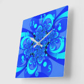 Shades of Blue Modern Abstrakt Fraktal Art Quadratische Wanduhr (Winkel)