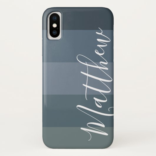 Shades of Blue Ombre Stripe Personalisiert Name Case-Mate iPhone Hülle (Rückseite)